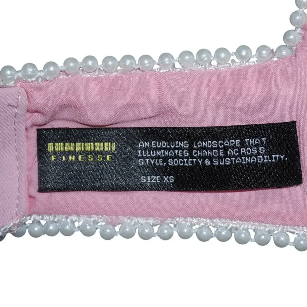 Finesse XS Pink Pearl Trim Crop Top – Bow Detail – Y2K Party Bralette - Picture 7 of 7